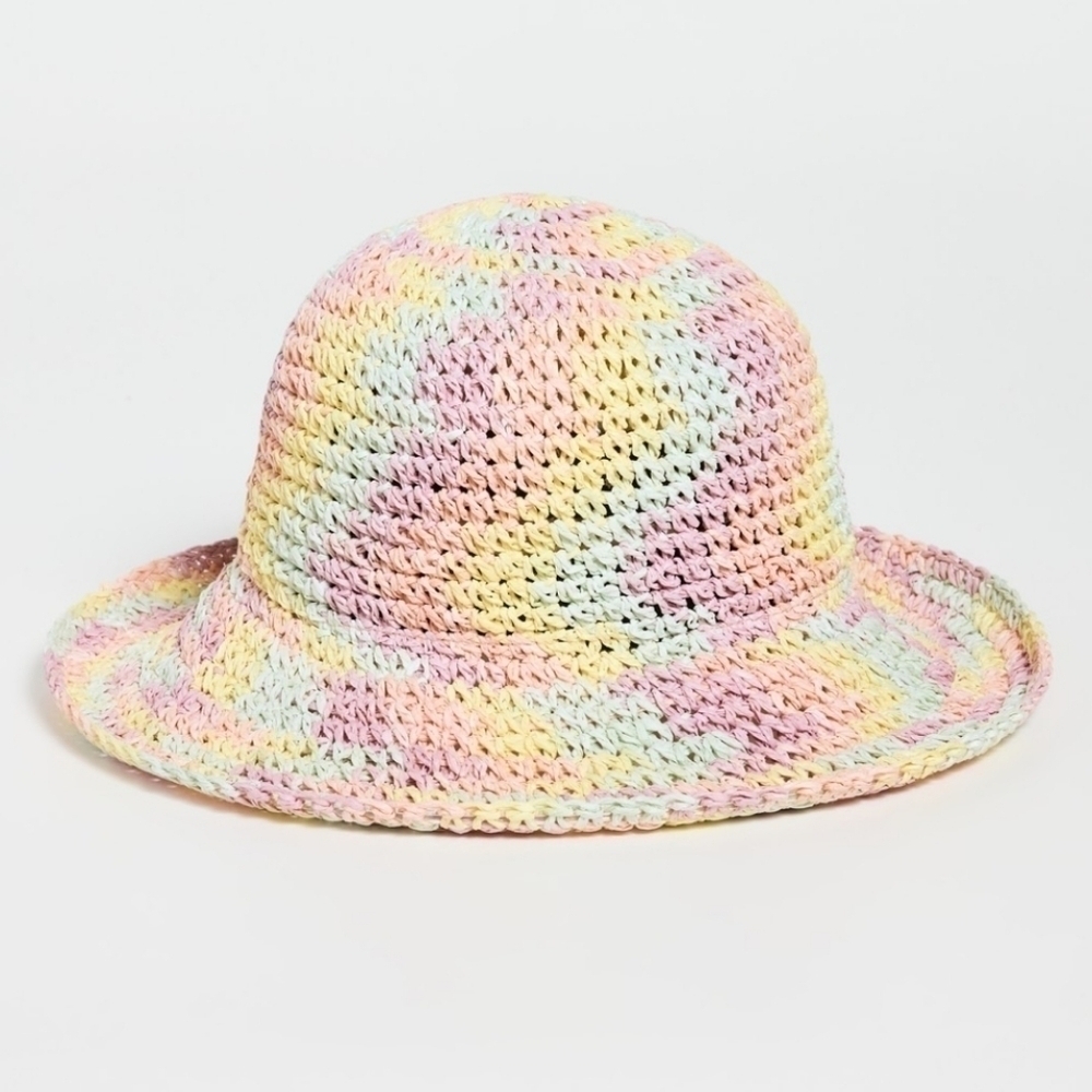 New Lele Sadoughi Raffia Rainbow Pastel Playa Bucket Hat - Picture 2 of 10